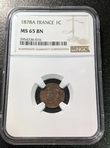 1878 A MS65 BN France Centime UNC NGC KM 826.1 - Picture 1 of 4