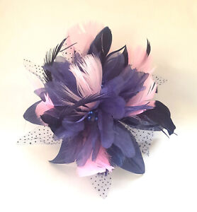 fascinator in navy and  rose pink  feather comb, Weddings, Races, Ladies