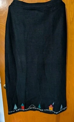 Vintage Women's Quacker Factory Black Long Knit Skirt Holiday Christmas Medium - Image 1 of 4