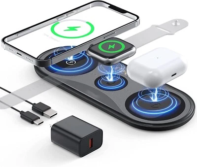 Wireless Charging Pad,Portable 3in1 Wireless Charger Station for Multiple Device - Image 1 of 4