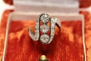 Art Deco Lab Created Diamond Engagement & Wedding Ring In 14K Yellow Gold Finish - Picture 1 of 13