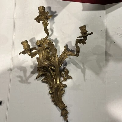 Arandela de parede vintage francesa rococó dourada bronze vela, 21" T, 14" W 7 lb - Imagem 1 de 4