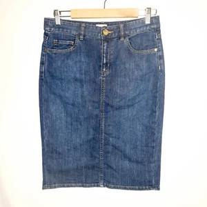 Sportscraft Size 8 Blue Denim Stretch Back Split Knee Length Pencil Skirt - Picture 1 of 14