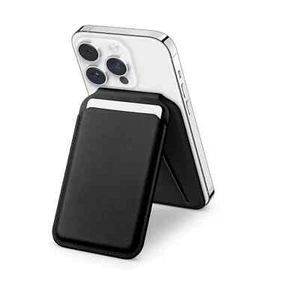 Magnetic Leather Wallet Stand, Magsafe compatible For iPhone 13 14 15 16 Black - Picture 1 of 15