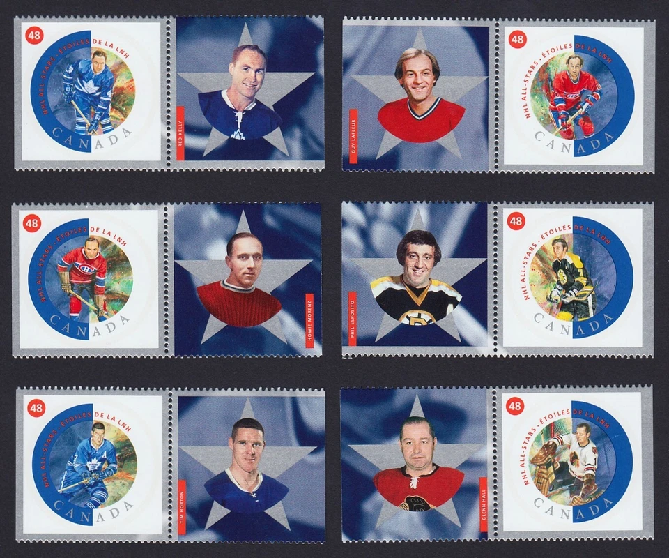 HOCKEY = NHL STARS-3 = Juego de 6 pts con pestañas para minishoja Canadá 2002 #1935a-f Foto 1 de 1