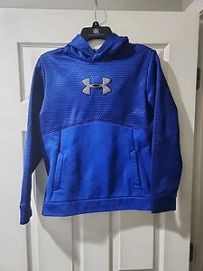 Under Armour Boys Hooded Sweatshirt Blue Black Pattern Gray Logo YLG - Picture 1 of 4