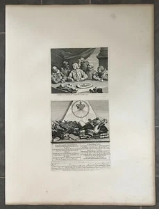 Estampado antiguo 1753; Hogarth/Heath: Colón rompiendo el huevo, impresiones electorales - Imagen 1 de 4