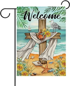 Welcome Spring Summer Religious Cross Decorative Garden Flag, Christian Faith Be - Picture 1 of 6