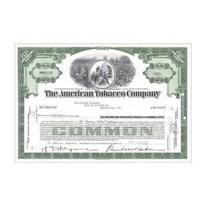 American Tobacco Co. Stock Certificate // 1-99 Shares // Green // 1960s - Picture 1 of 2