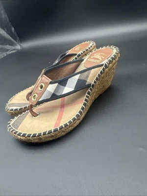 BURBERRY House Check Pattern Canvas Thong Wedge Espadrilles - Size 40 - Image 1 of 4