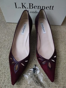 L.K. Bennett New Bordeaux Suede Pointed Kitten Heel Shoes Size 5 - Picture 1 of 6