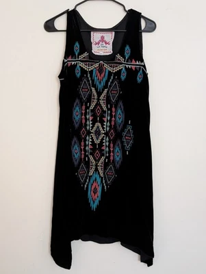 Vestido Johnny Was Terciopelo Sin Mangas Negro Bordado Suroeste Étnico Mediano Boho Foto 1 de 4