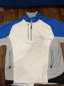 Footjoy Jacket Mens Large Blue White Dryjoys Quarter Zip Windbreaker Tour XP - Picture 1 of 9
