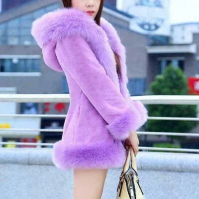 Women Hooded Faux Fur Short Jacket Parka Casual Long Sleeve Coat Thicken Winter - Image 1 of 4