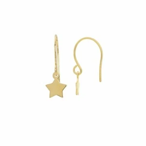 14K Solid Yellow Gold Dangle Mini Star Euro Hook Earrings - Picture 1 of 1