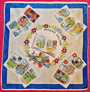 SCARF VINTAGE AUTHENTIC NETHERLANDS HOLLAND SOUVENIR LANDMARKS ACETATE 26" - Picture 1 of 5