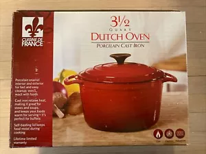 Cuisine de France Red 3 1/2 3.5 Quart Enamel Cast Iron Dutch Oven In Box - Picture 1 of 4