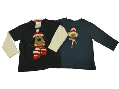 Lote de 2 Camisas Masculinas Tamanho 12 meses 3 anos Natal Urso e Filhote Lote de Camisas Bom Estado - Imagem 1 de 4