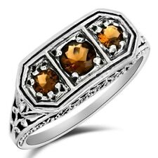 1CT Natural Smoky Topaz 925 Solid Sterling Silver Art Nouveau Ring Sz 7 F1-7