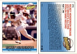 1992 Donruss #215 Rickey Henderson - Near mint or better