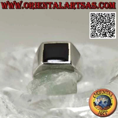 Anello in Argento 925‰ liscio e semplice con onice quadrata 10 x 10 mm - Immagine 1 di 4