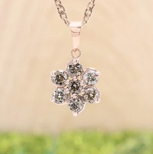 0.40 Ct Natural Round Brown Color Diamond 14K Rose Gold Engagement Pendant - Picture 1 of 9