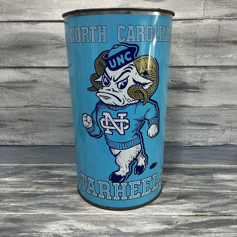 UNC North Carolina Tar Heels Mascot Vtg trash-can p&k products company UNC Cover