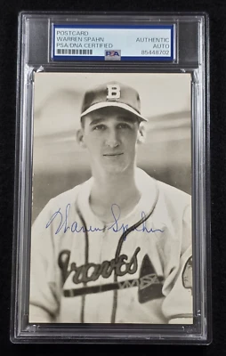 WARREN SPAHN Signed Real Photo Postcard-HALL OF FAME-MILWAUKEE BRAVES-PSA - Image 1 of 4