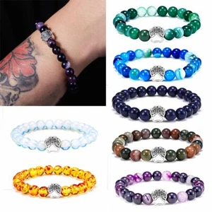 Women 7 Chakra Bead Elastic Bracelet Braided Agate Lava Natural Stone Bangle - Picture 1 of 17
