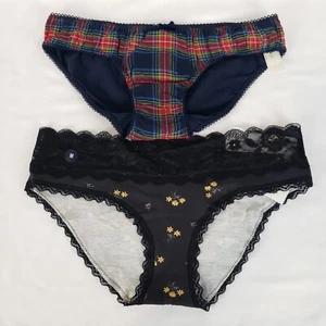 Gilly Hicks Daunen Unterhose Höschen Bikini Damen Medium kariert Schleife Spitzenbesatz Neu mit Etikett - Bild 1 von 10