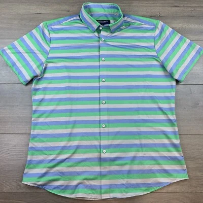 Camisa Mizzen Main Halyard manga corta abotonada para hombre grande verde azul a rayas Foto 1 de 4