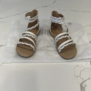 Strappy Braided Sandals Girls Size 4 White Silver - Picture 1 of 9