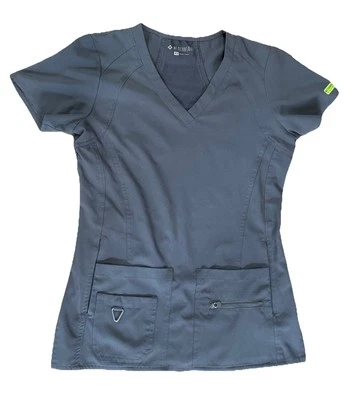 Med Couture 女式 V 领短袖口袋休闲灰色磨砂上衣 XSmall 码 — 第 1/4 张图片