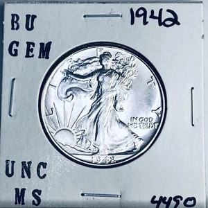 1942 BU GEM LIBERTY WALKING SILVER HALF UNC MS+++ U.S. MINT RARE COIN 4490 - Picture 1 of 3