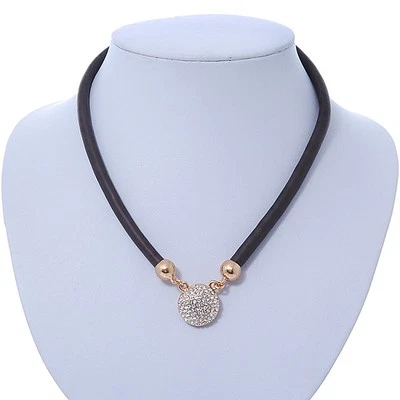 Collana in gomma nera con chiusura magnetica tonda in cristallo - 38 cm L - Immagine 1 di 4