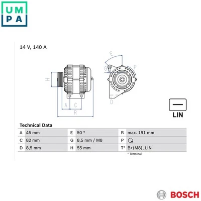 ALTERNATOR 0 986 047 380 FOR VOLVO S80/I XC90/SUV S60 XC70/CROSS/COUNTRY V70 - Image 1 of 4