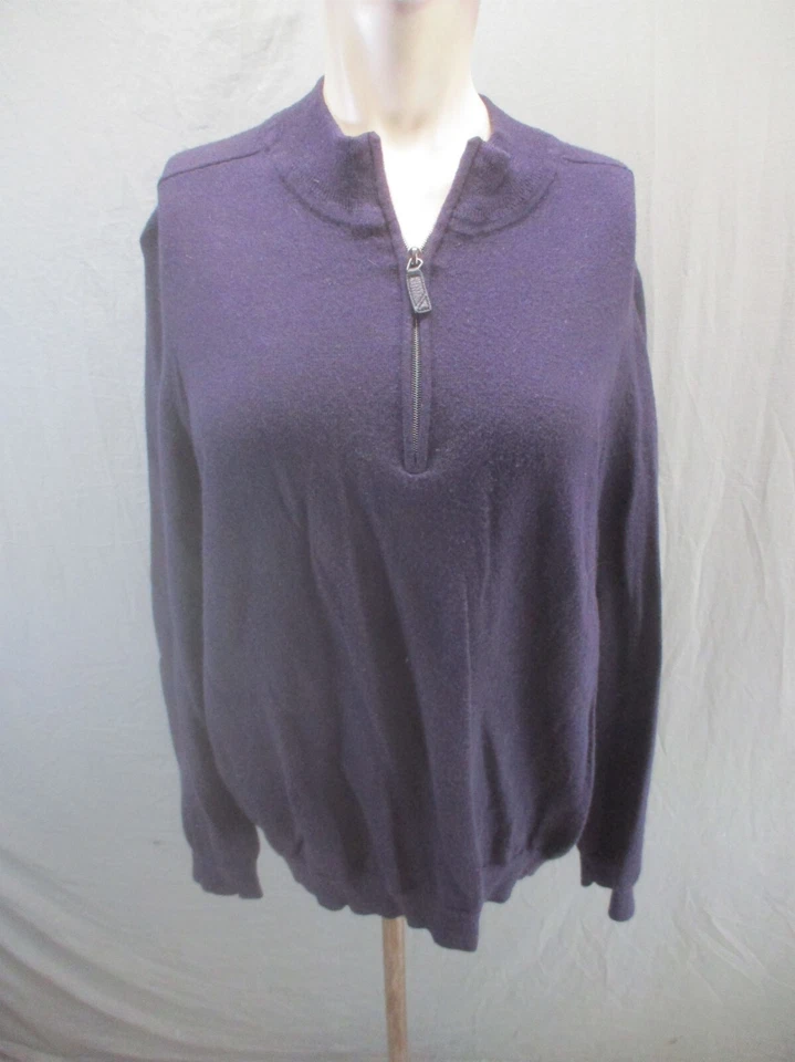 NORDSTROM Size XL Mens Purple 100% Extra Fine Merino Wool 1/2 Zip Pullover 085 - Image 1 of 4