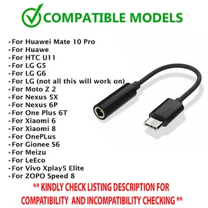 1x USB-C Type C Adapter Port to 3.5MM Aux Audio Jack Earphone Headphone Cable - Zdjęcie 1 z 6