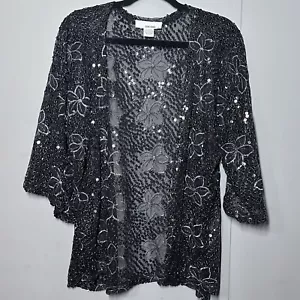 San Souci Open Front beaded lace Sequin floral cardigan lightweight size XS - Picture 1 of 8