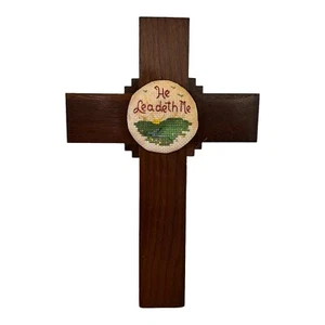 Vintage Modernist Millennium Holz Kreuz religiös MCM Stil Stich Design Sonnenaufgang - Bild 1 von 9
