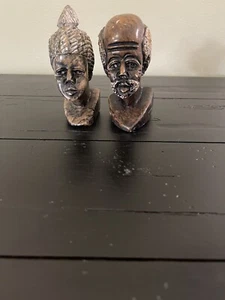 Vintage Carved Stone Set Of 2 African Busts. Heavy 4.5” Tall - Picture 1 of 6