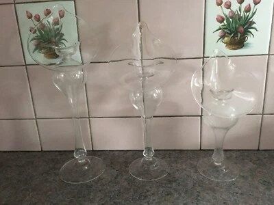 Cascade Candle Stick Holders Clear Glass Hand Blown Big E Set Of Three - Image 1 of 4