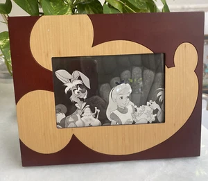 Unique Authentic Disney Wooden Picture Frame Cut out Mickey Face EUC Holds 4x6 - Picture 1 of 4
