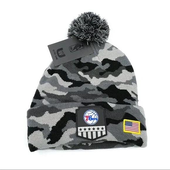 NBA Philadelphia 76ers Camo Camouflage POM Beanie Knit Stocking Hat USA Flag NEW - Image 1 of 1