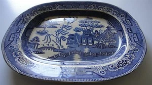 Antique Early 19th c English Staffordshire 18" Transferware Blue Willow Platter - Picture 1 of 12