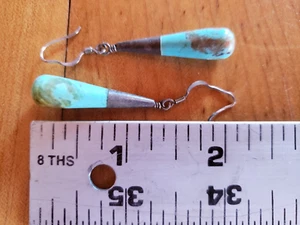 Vintage Natural Turquoise Teardrop Earrings .925 Silver French Wires Dangle - Picture 1 of 2