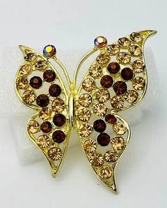 Topaz Champagne Crystal Butterfly Pin Brooch - Picture 1 of 2
