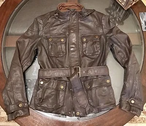 Ralph Lauren Womens Waxed Motorcycle Belted Jacket Brown Sz Small Brand New - Picture 1 of 8
