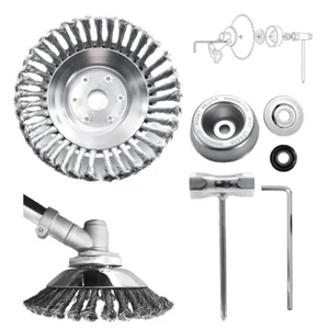 8inch Steel Wire Wheel Brush Cutter Weed Eater Trimmer Head with Adapter Kit - Picture 1 of 12