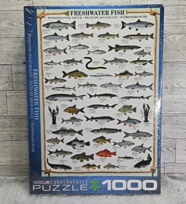Freshwater Fish Puzzle 1000 Piece 19x26 Fishing Fisherman Eurographics USA - Image 1 of 4